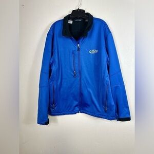 Rivers end coat  bud light embroidery on it. Size X-Large blue like new preworn